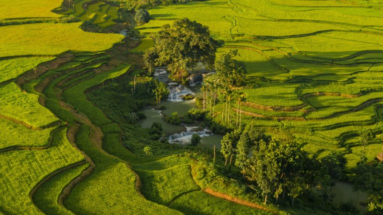 Weekacura waterfall among rice terraces, Southwest Sumba
