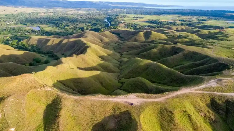 Aerial view of the rolling Persaudaraan Hills, East Sumba
