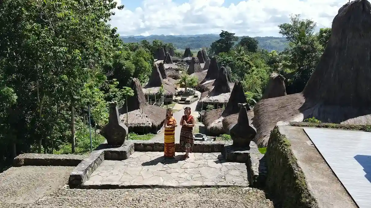 Travellers at the Prai Ijing village viewpoint, West Sumba