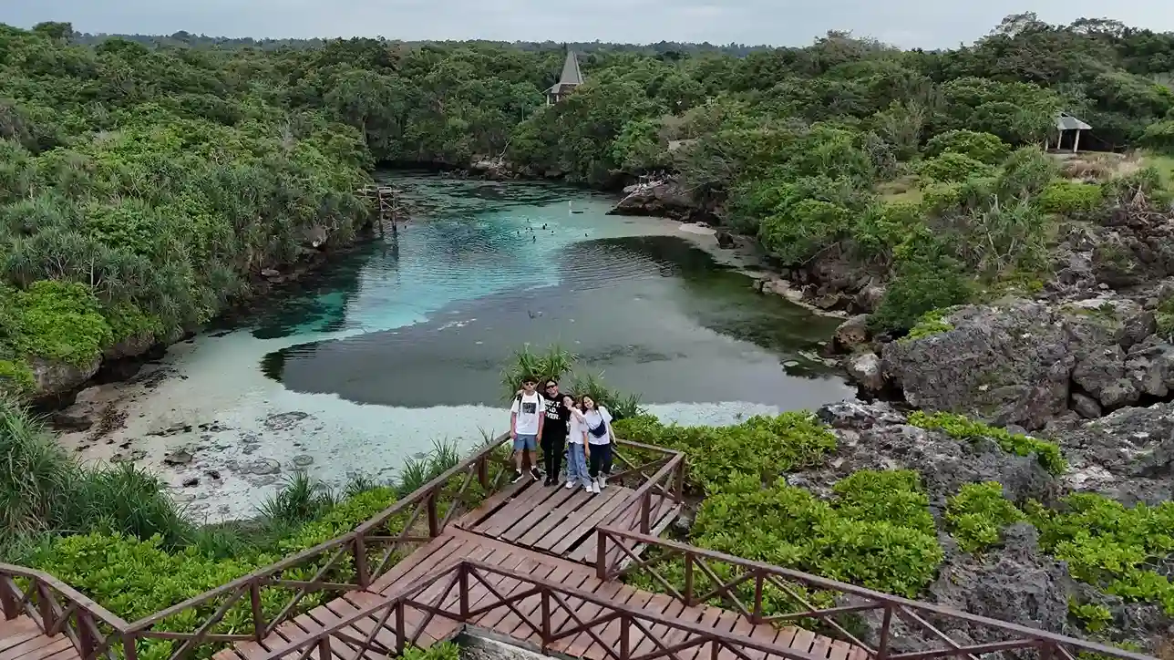 Visitors on the boardwalk at Weekuri Lagoon, Southwest Sumba
